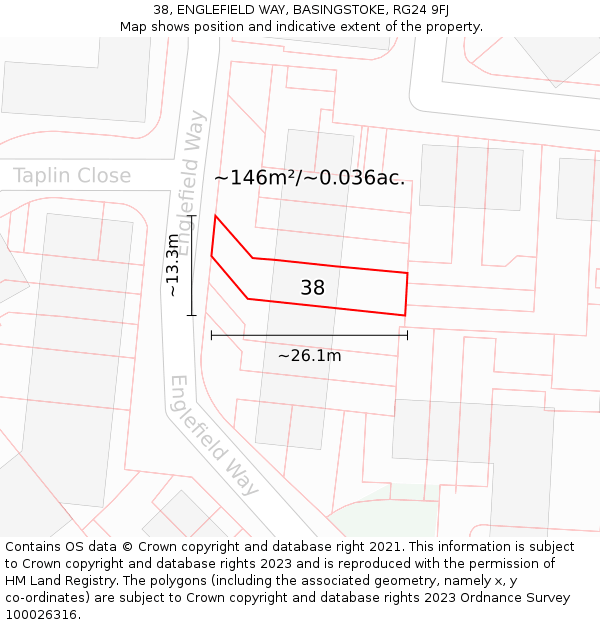 38, ENGLEFIELD WAY, BASINGSTOKE, RG24 9FJ: Plot and title map