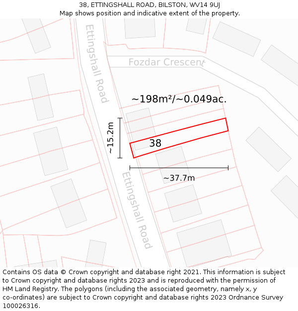 38, ETTINGSHALL ROAD, BILSTON, WV14 9UJ: Plot and title map