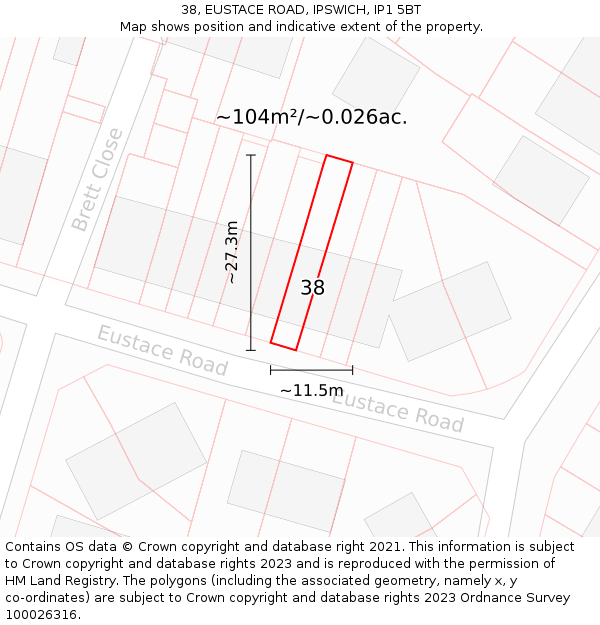38, EUSTACE ROAD, IPSWICH, IP1 5BT: Plot and title map