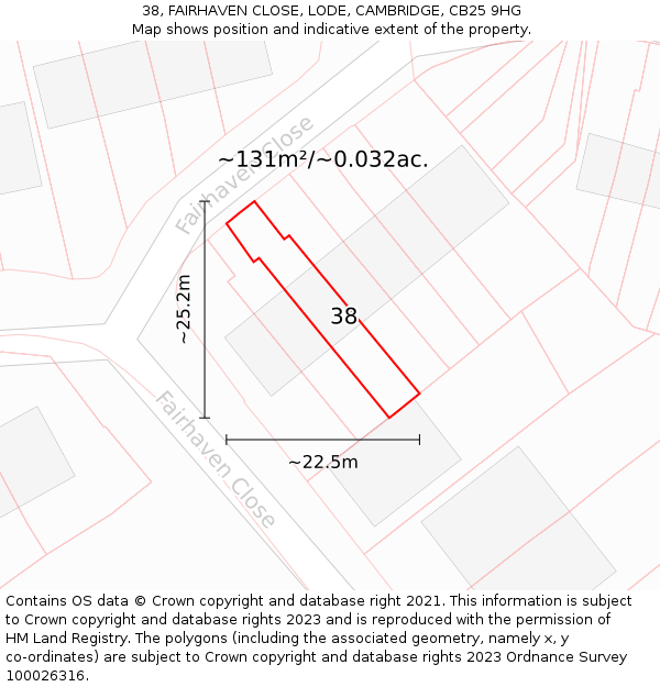 38, FAIRHAVEN CLOSE, LODE, CAMBRIDGE, CB25 9HG: Plot and title map