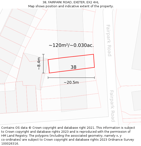 38, FAIRPARK ROAD, EXETER, EX2 4HL: Plot and title map