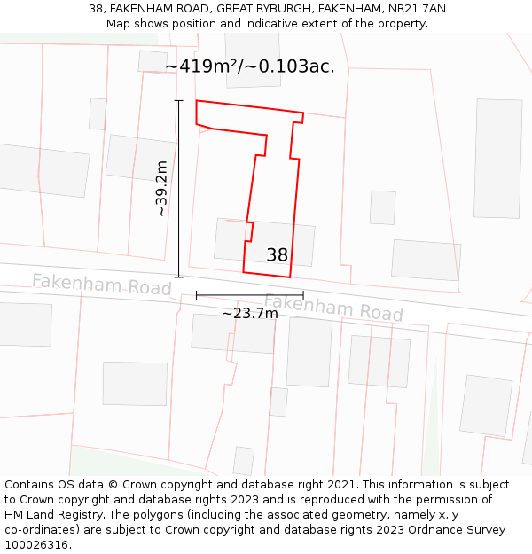 38, FAKENHAM ROAD, GREAT RYBURGH, FAKENHAM, NR21 7AN: Plot and title map