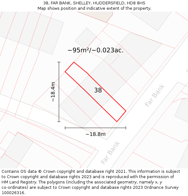 38, FAR BANK, SHELLEY, HUDDERSFIELD, HD8 8HS: Plot and title map