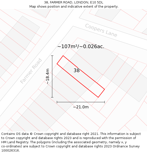 38, FARMER ROAD, LONDON, E10 5DL: Plot and title map
