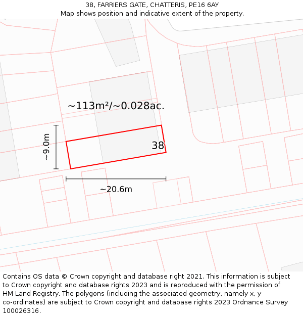 38, FARRIERS GATE, CHATTERIS, PE16 6AY: Plot and title map