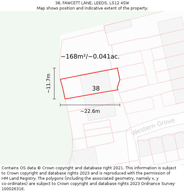 38, FAWCETT LANE, LEEDS, LS12 4SW: Plot and title map