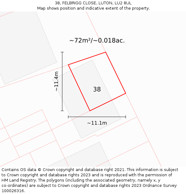 38, FELBRIGG CLOSE, LUTON, LU2 8UL: Plot and title map