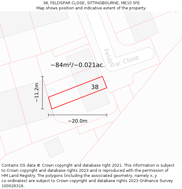 38, FELDSPAR CLOSE, SITTINGBOURNE, ME10 5FE: Plot and title map