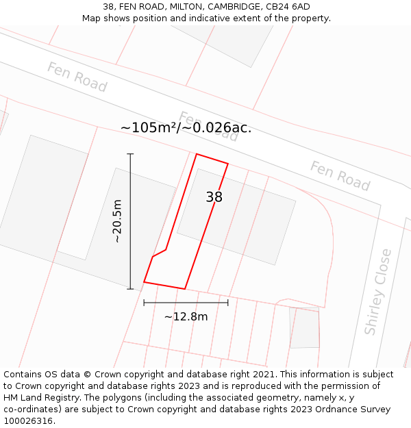 38, FEN ROAD, MILTON, CAMBRIDGE, CB24 6AD: Plot and title map