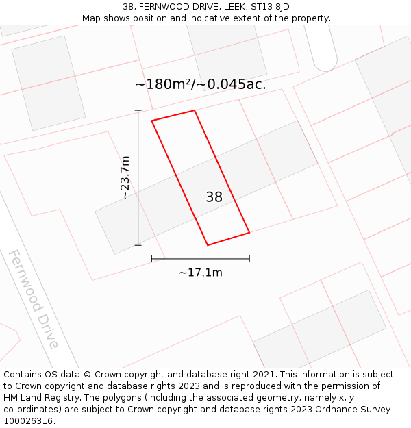 38, FERNWOOD DRIVE, LEEK, ST13 8JD: Plot and title map