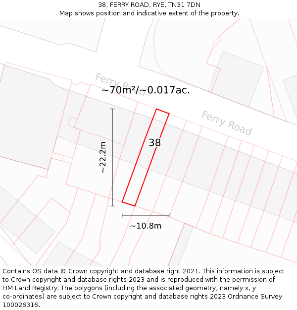 38, FERRY ROAD, RYE, TN31 7DN: Plot and title map