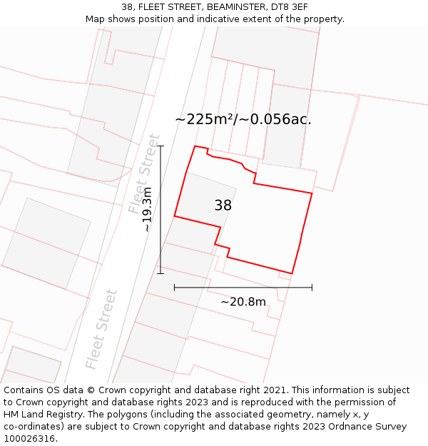 38, FLEET STREET, BEAMINSTER, DT8 3EF: Plot and title map