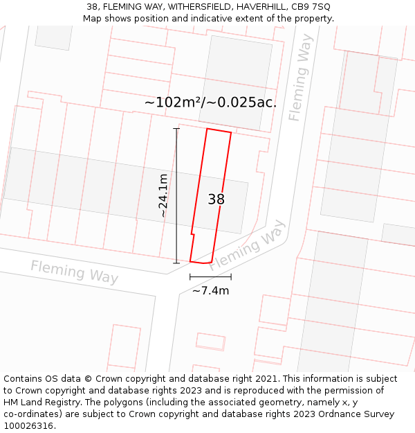 38, FLEMING WAY, WITHERSFIELD, HAVERHILL, CB9 7SQ: Plot and title map