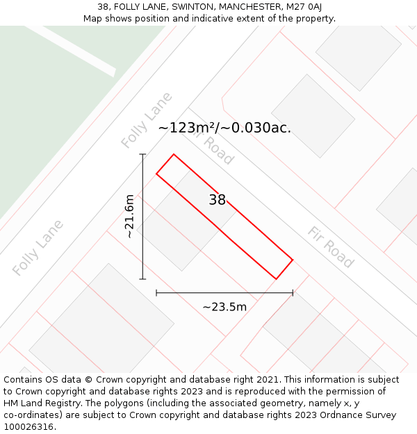 38, FOLLY LANE, SWINTON, MANCHESTER, M27 0AJ: Plot and title map