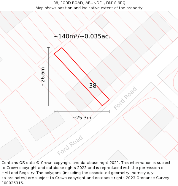 38, FORD ROAD, ARUNDEL, BN18 9EQ: Plot and title map