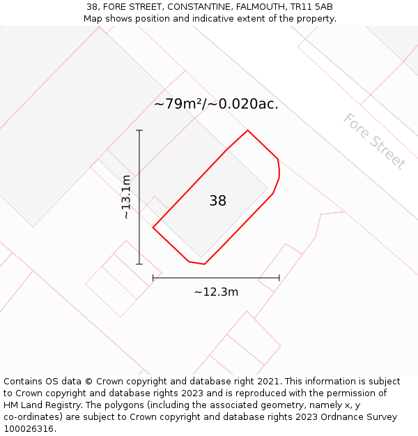 38, FORE STREET, CONSTANTINE, FALMOUTH, TR11 5AB: Plot and title map