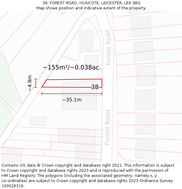 38, FOREST ROAD, HUNCOTE, LEICESTER, LE9 3BG: Plot and title map
