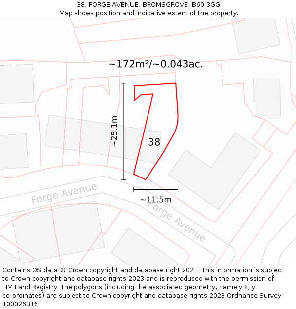 38, FORGE AVENUE, BROMSGROVE, B60 3GG: Plot and title map