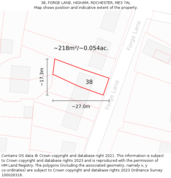 38, FORGE LANE, HIGHAM, ROCHESTER, ME3 7AL: Plot and title map