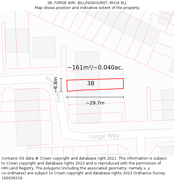 38, FORGE WAY, BILLINGSHURST, RH14 9LL: Plot and title map