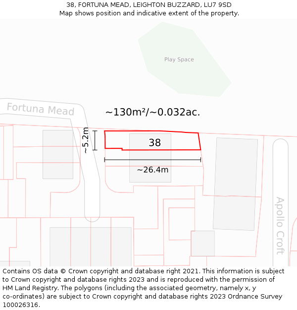 38, FORTUNA MEAD, LEIGHTON BUZZARD, LU7 9SD: Plot and title map