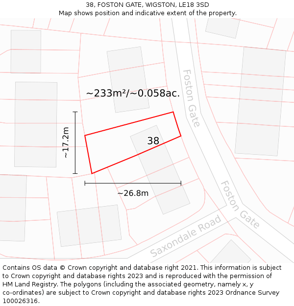 38, FOSTON GATE, WIGSTON, LE18 3SD: Plot and title map