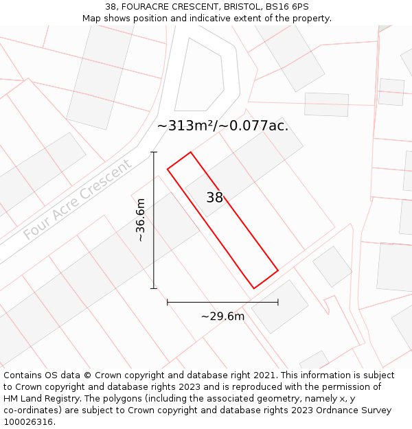 38, FOURACRE CRESCENT, BRISTOL, BS16 6PS: Plot and title map