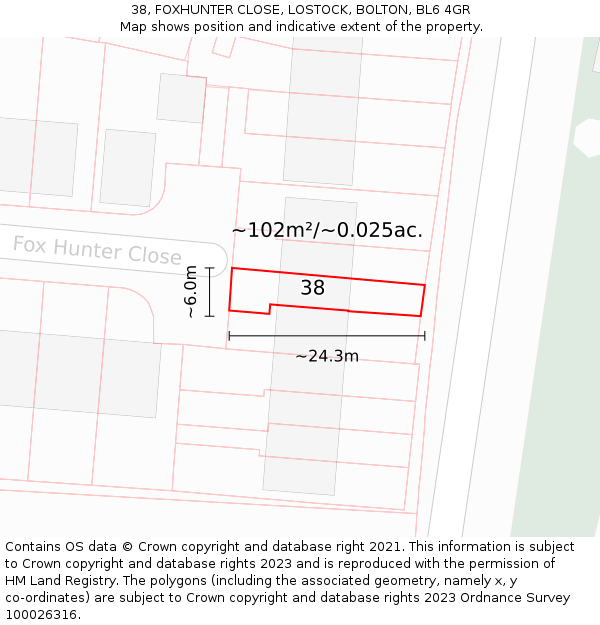 38, FOXHUNTER CLOSE, LOSTOCK, BOLTON, BL6 4GR: Plot and title map
