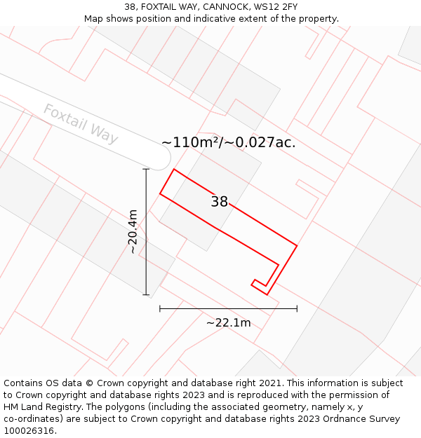 38, FOXTAIL WAY, CANNOCK, WS12 2FY: Plot and title map