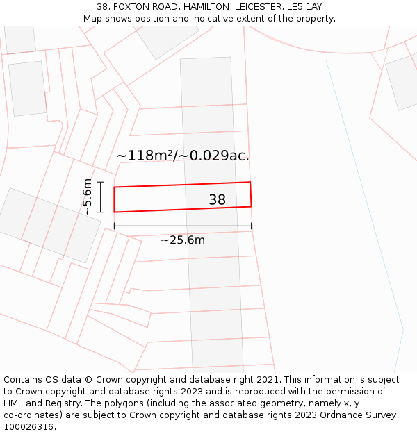 38, FOXTON ROAD, HAMILTON, LEICESTER, LE5 1AY: Plot and title map