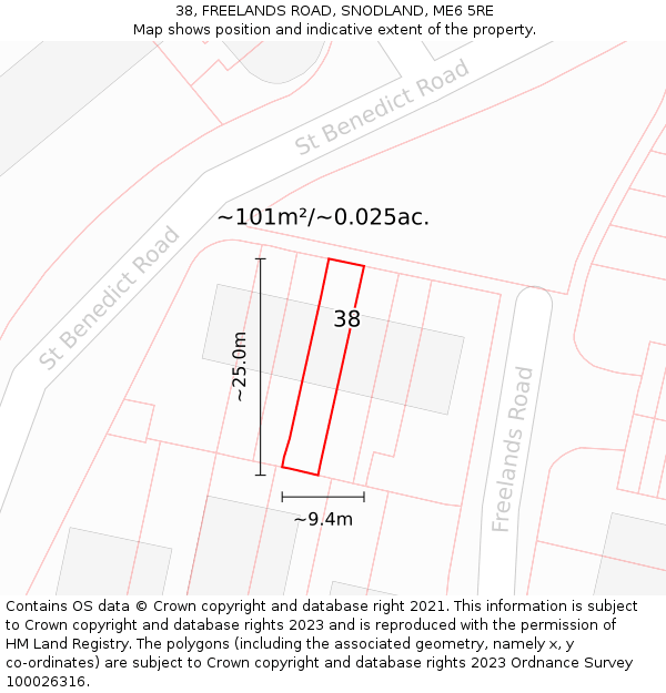 38, FREELANDS ROAD, SNODLAND, ME6 5RE: Plot and title map