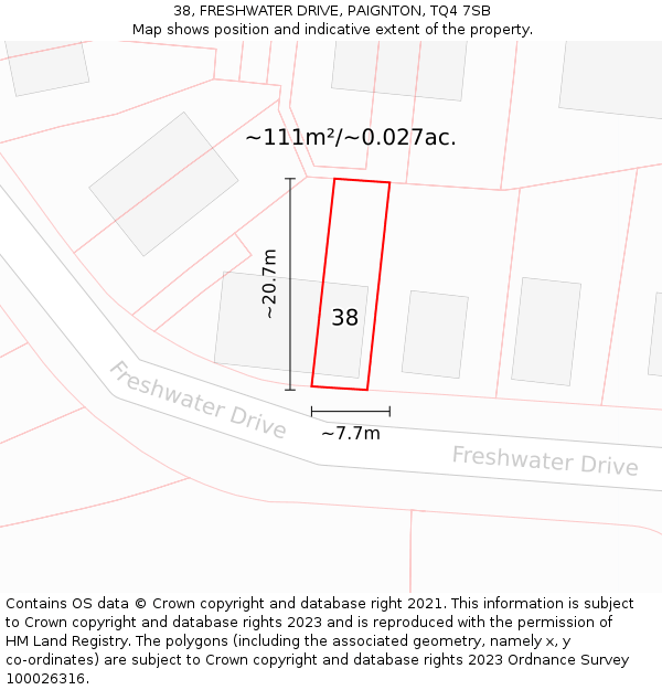 38, FRESHWATER DRIVE, PAIGNTON, TQ4 7SB: Plot and title map