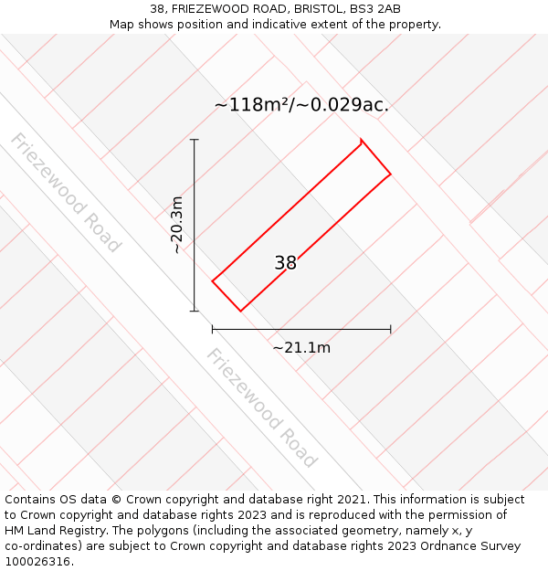 38, FRIEZEWOOD ROAD, BRISTOL, BS3 2AB: Plot and title map