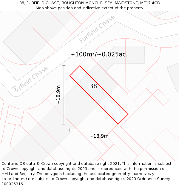 38, FURFIELD CHASE, BOUGHTON MONCHELSEA, MAIDSTONE, ME17 4GD: Plot and title map
