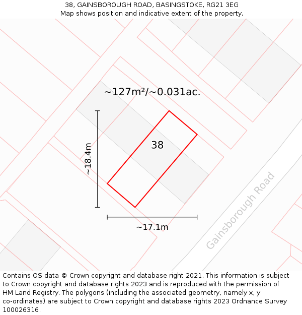 38, GAINSBOROUGH ROAD, BASINGSTOKE, RG21 3EG: Plot and title map
