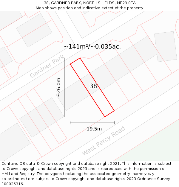 38, GARDNER PARK, NORTH SHIELDS, NE29 0EA: Plot and title map