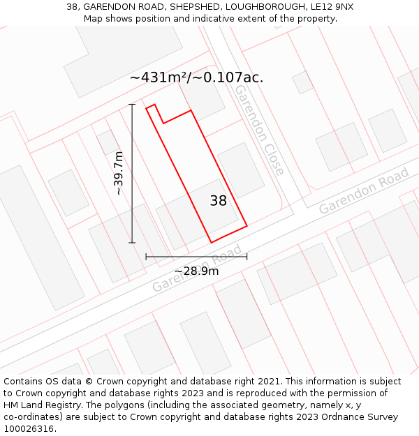 38, GARENDON ROAD, SHEPSHED, LOUGHBOROUGH, LE12 9NX: Plot and title map