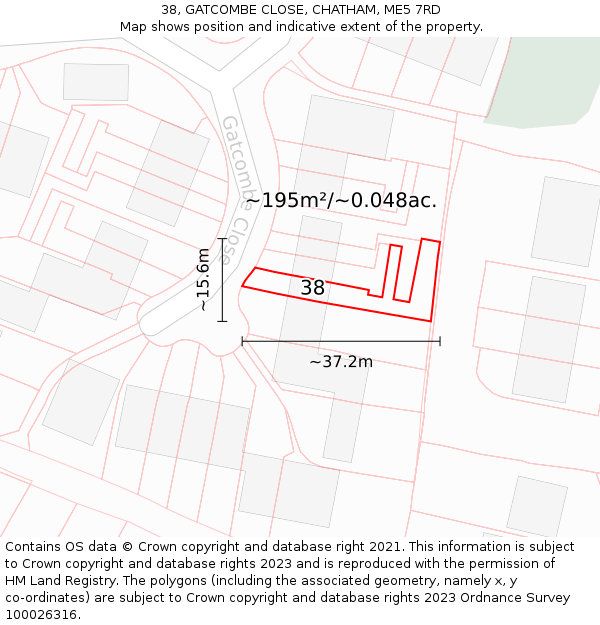38, GATCOMBE CLOSE, CHATHAM, ME5 7RD: Plot and title map