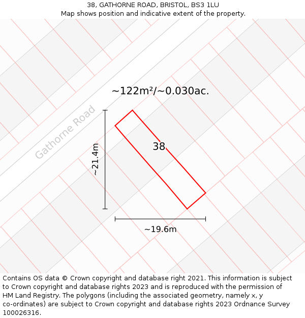 38, GATHORNE ROAD, BRISTOL, BS3 1LU: Plot and title map
