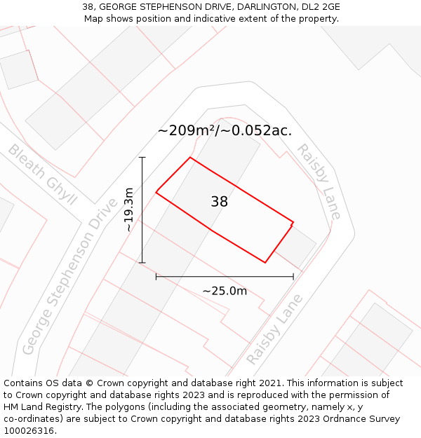 38, GEORGE STEPHENSON DRIVE, DARLINGTON, DL2 2GE: Plot and title map