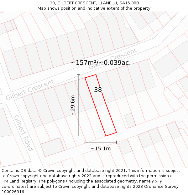 38, GILBERT CRESCENT, LLANELLI, SA15 3RB: Plot and title map