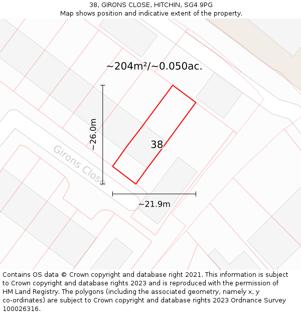 38, GIRONS CLOSE, HITCHIN, SG4 9PG: Plot and title map