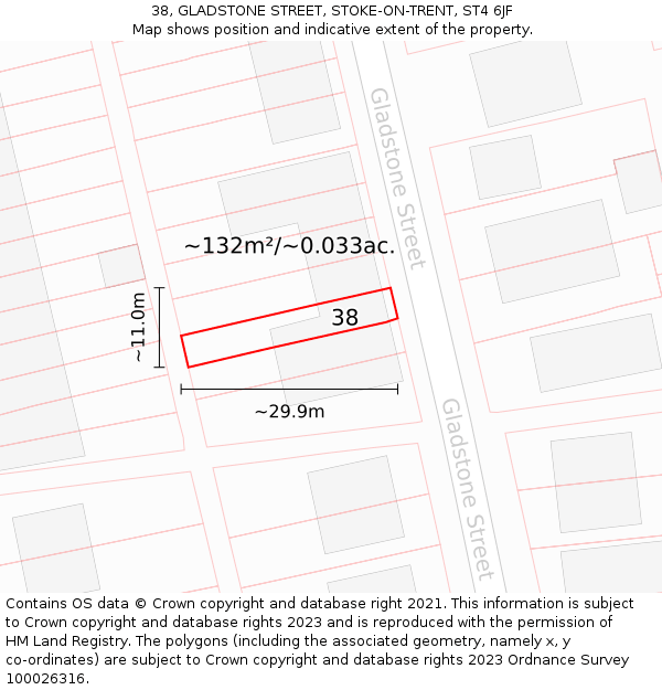 38, GLADSTONE STREET, STOKE-ON-TRENT, ST4 6JF: Plot and title map