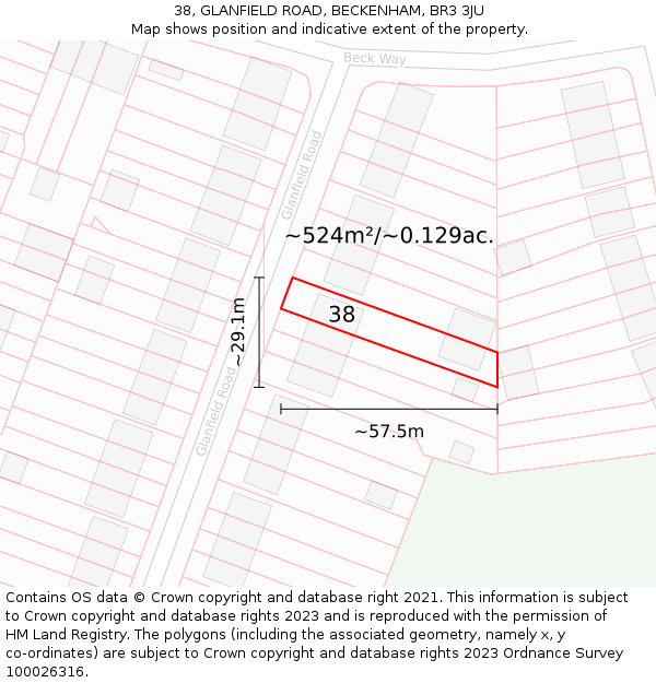 38, GLANFIELD ROAD, BECKENHAM, BR3 3JU: Plot and title map