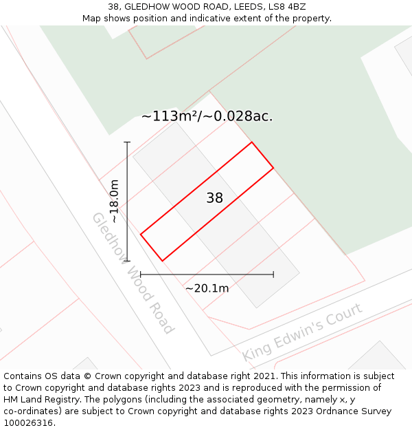 38, GLEDHOW WOOD ROAD, LEEDS, LS8 4BZ: Plot and title map