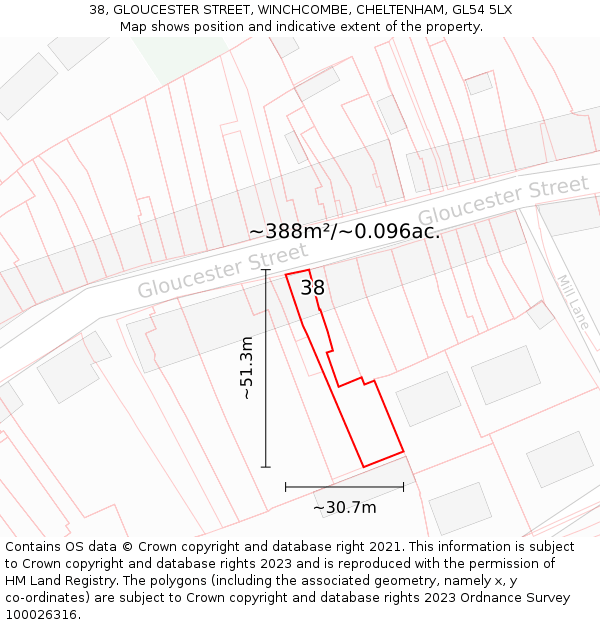 38, GLOUCESTER STREET, WINCHCOMBE, CHELTENHAM, GL54 5LX: Plot and title map