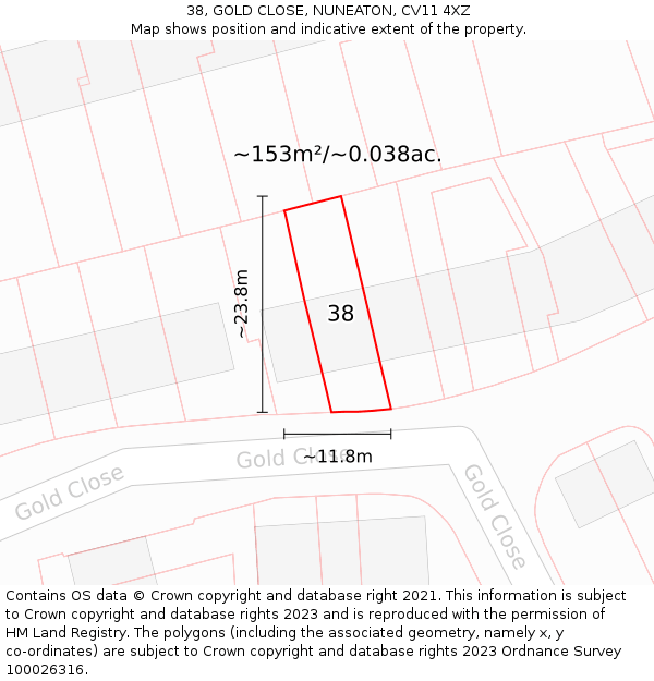 38, GOLD CLOSE, NUNEATON, CV11 4XZ: Plot and title map