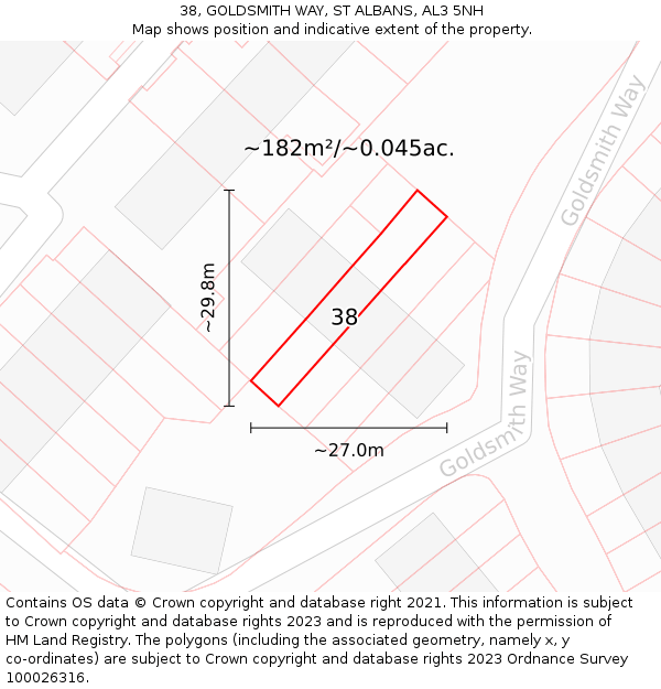 38, GOLDSMITH WAY, ST ALBANS, AL3 5NH: Plot and title map