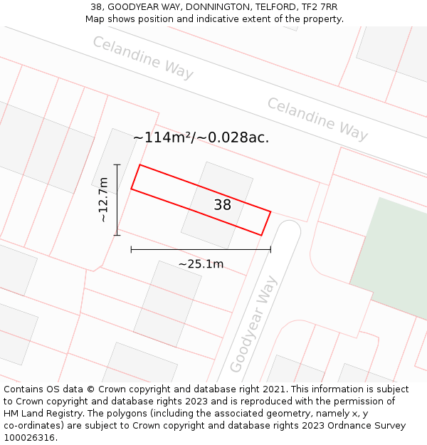 38, GOODYEAR WAY, DONNINGTON, TELFORD, TF2 7RR: Plot and title map