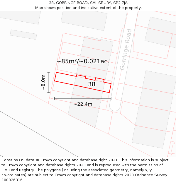38, GORRINGE ROAD, SALISBURY, SP2 7JA: Plot and title map